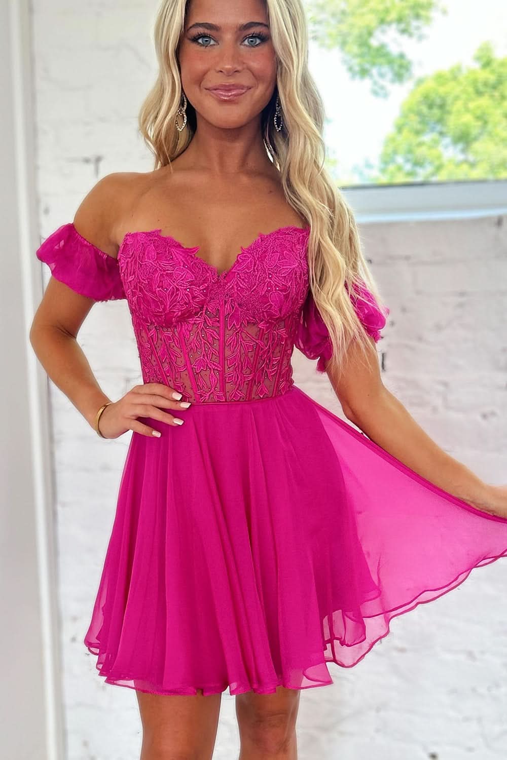 Romantic Lavender Off the Shoulder Corset Homecoming Dress with Lovely Ruffles BM bride