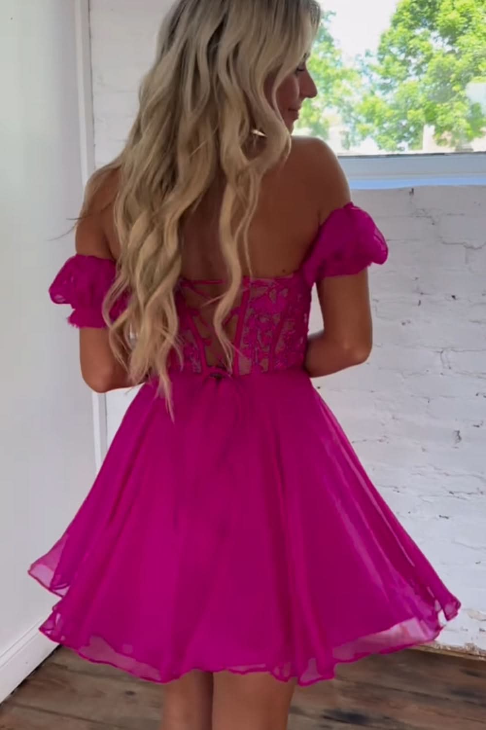 Romantic Lavender Off the Shoulder Corset Homecoming Dress with Lovely Ruffles BM bride