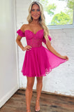 Romantic Lavender Off the Shoulder Corset Homecoming Dress with Lovely Ruffles BM bride