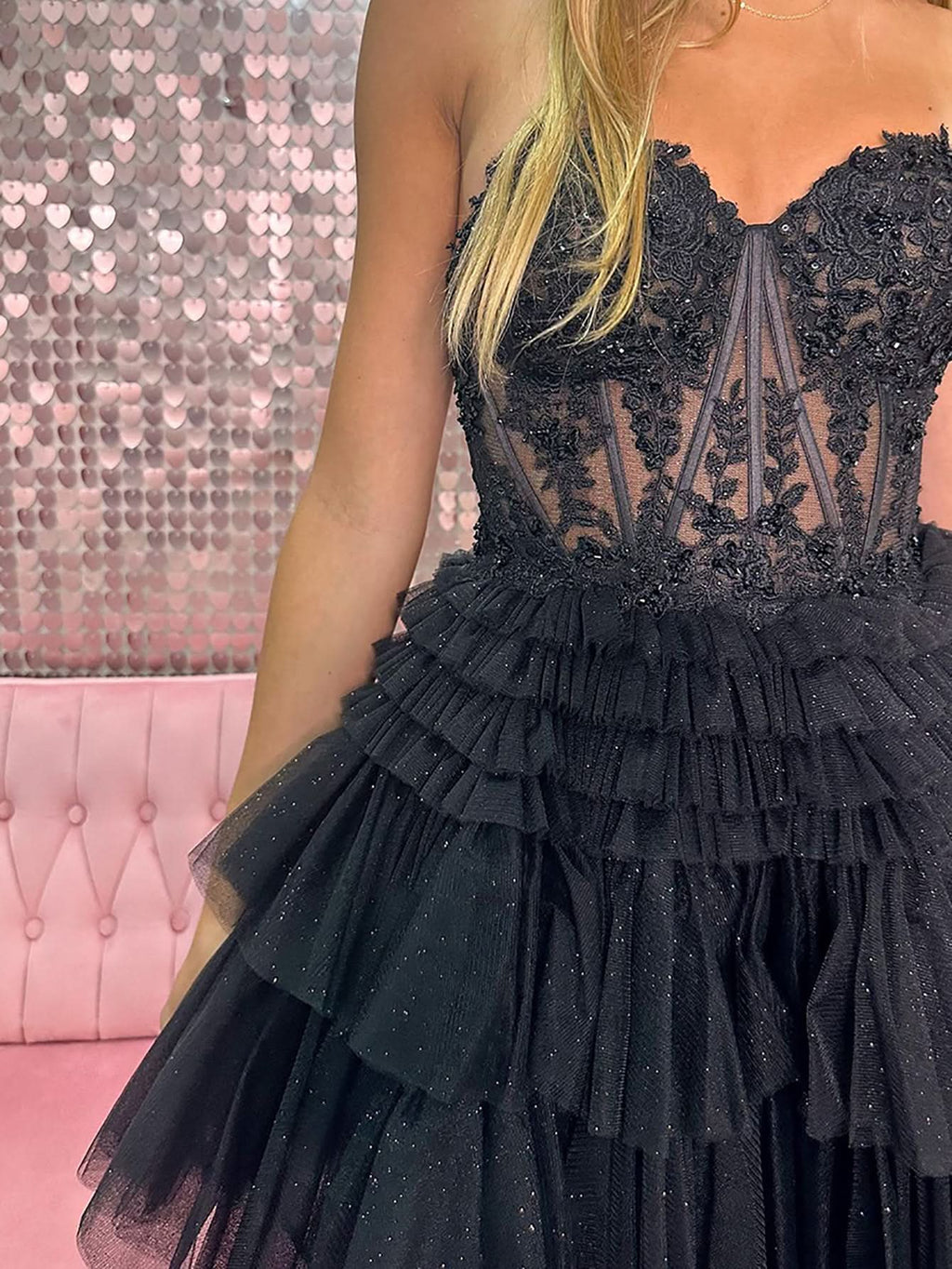 Dazzling Black Cut Glass Mirror Off-the-Shoulder Short Party Dress BM bride