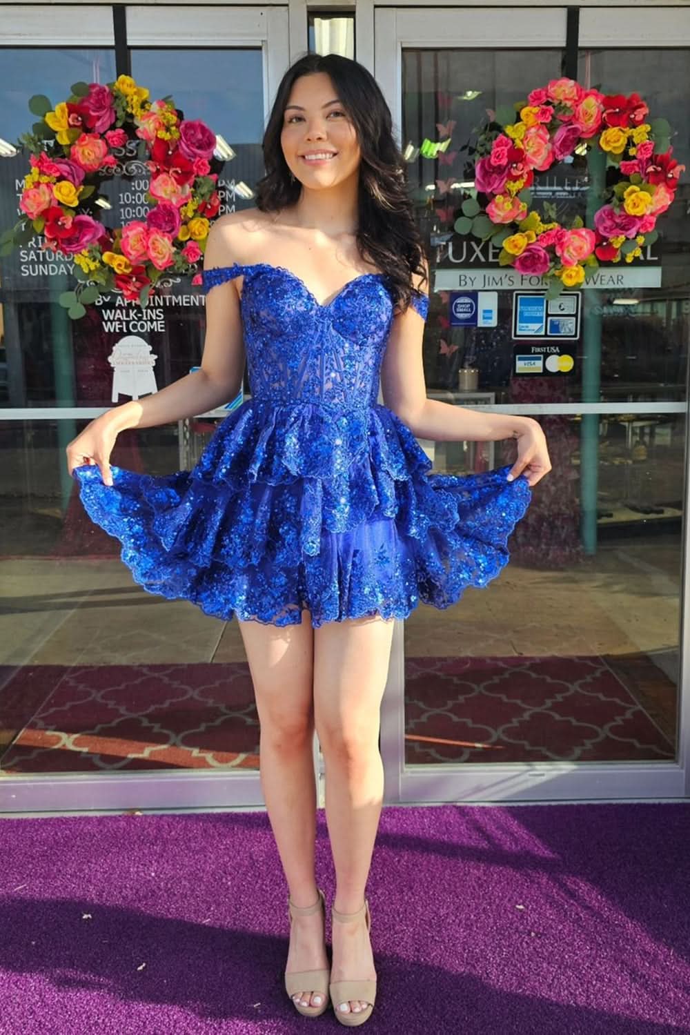 Sparkly Red Corset Tiered Lace A-Line Short Homecoming Prom Dress Bmbride