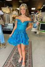 Sparkly Red Corset Tiered Lace A-Line Short Homecoming Prom Dress Bmbride