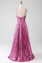 Sparkly A Line Halter Neck Gold Long Prom Dress with Keyhole Slit