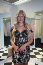 Black Sparkly Corset Tight Short Homecoming Dress With Sequins