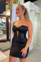 Burgundy Corset Strapless Tight Short Homecoming Dress Bmbride
