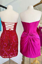 Hot Pink Corset Sweetheart Tight Short Homecoming Dress Bmbride