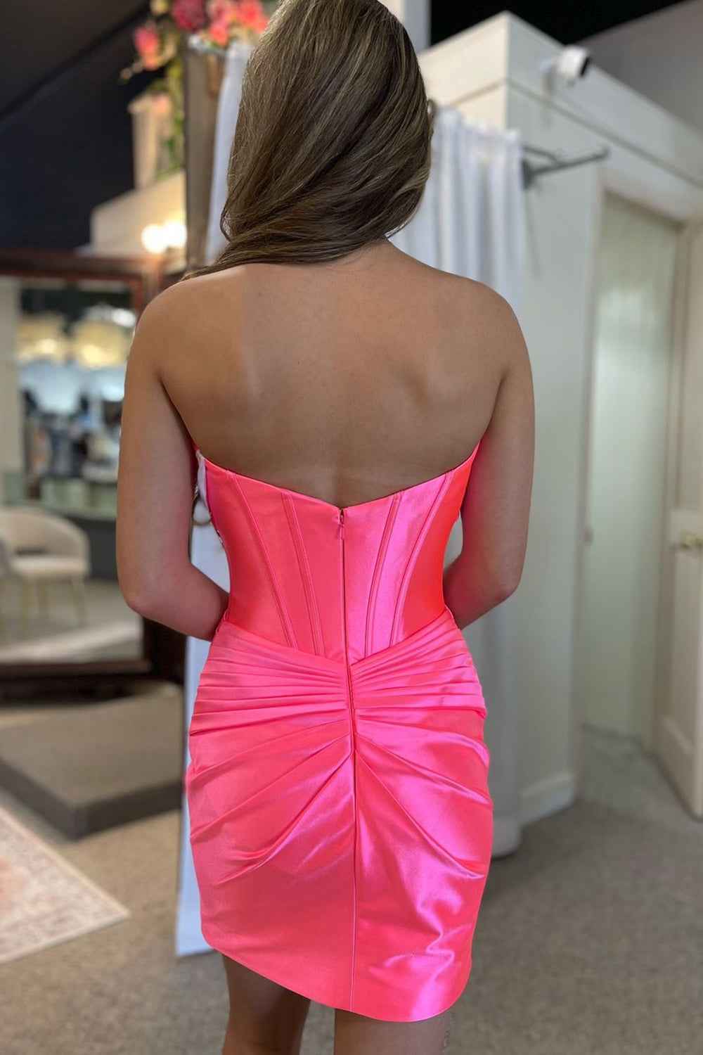 Hot Pink Corset Sweetheart Tight Short Homecoming Dress Bmbride