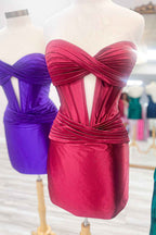 Copper Corset Keyhole Tight Short Homecoming Dress with Ruffles Bmbride