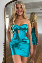 Turquoise Corset Keyhole Tight Short Homecoming Dress with Ruffles Bmbride
