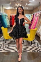 Sparkly Green Sequins Corset Short Homecoming Dress With Ruffles Bmbride