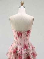 Yellow Floral Corset Ruffled Long Prom Dress with Slit