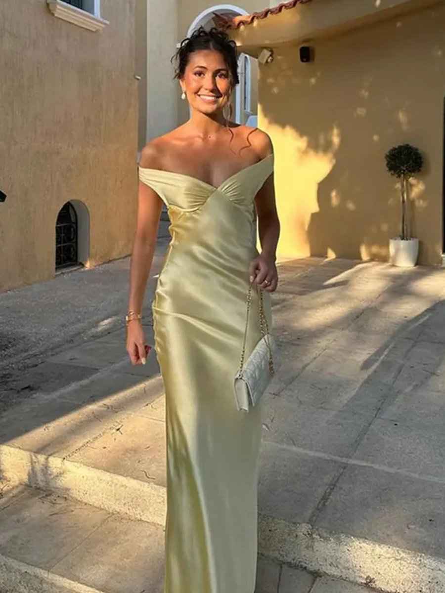 Aqua Mermaid Off The Shoulder Sheath Satin Long Prom Dress