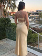 Yellow Mermaid Spaghetti Straps Cutouts Long Formal Party Dress