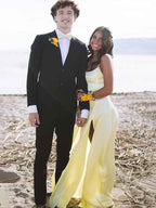Yellow Mermaid Spaghetti Straps Prom Dress With Slit