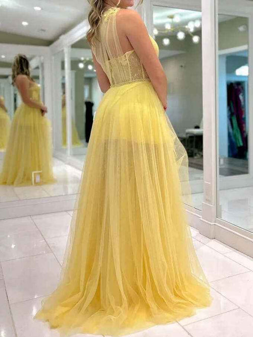 One Shoulder Tulle Long Prom Homecoming Dress with Flowers BMBRIDE