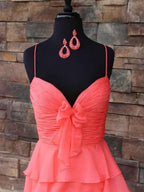 Yellow Tie-Front Sweetheart Neckline Tiered Ruffle Prom Dress with Slit