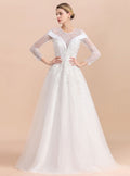 A-Line Crew Long Sleeves Lace Floor-Length Wedding Dress BMbride