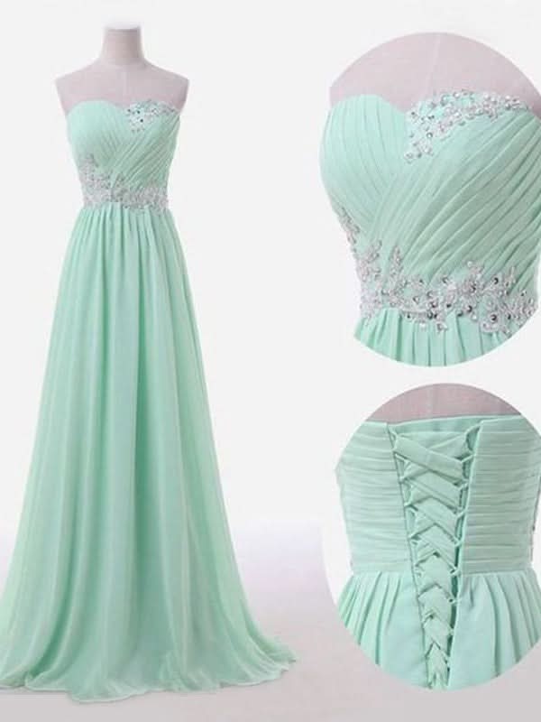 A-Line Elegant Sleeveless Sweetheart Floor-Length Beading Chiffon Bridesmaid Gowns BM bride