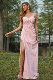 A-Line Elegant Stretch Crepe Ruched V-neck Sleeveless Bridesmaid Gowns BM bride