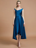 A-Line Elegant V-neck Satin Asymmetrical Sleeveless Bridesmaid Gowns BM bride