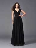 A-Line Elegant V-neck Sleeveless Long Chiffon Bridesmaid Gowns BM bride