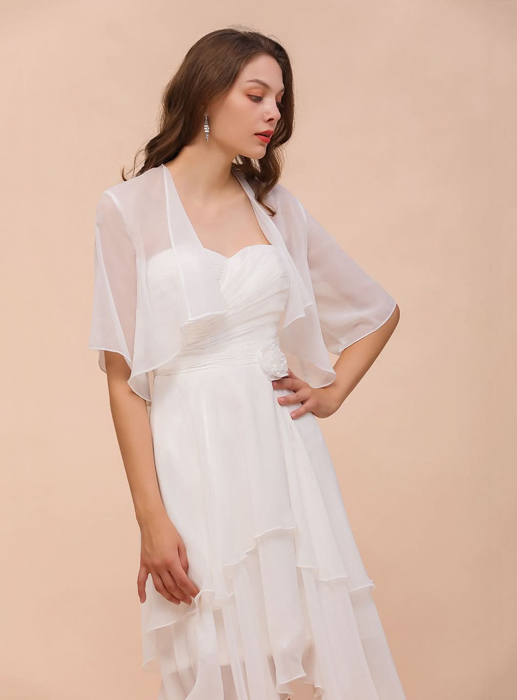 A-line Half Sleeves Chiffon Knee-Length Dress Wraps BMbride
