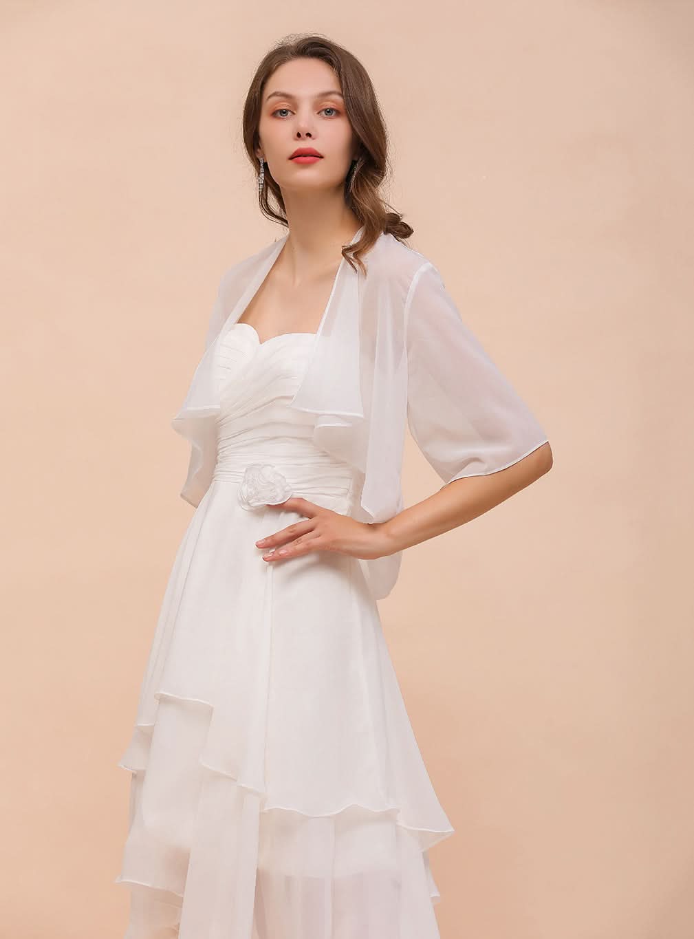 A-line Half Sleeves Chiffon Knee-Length Dress Wraps BMbride
