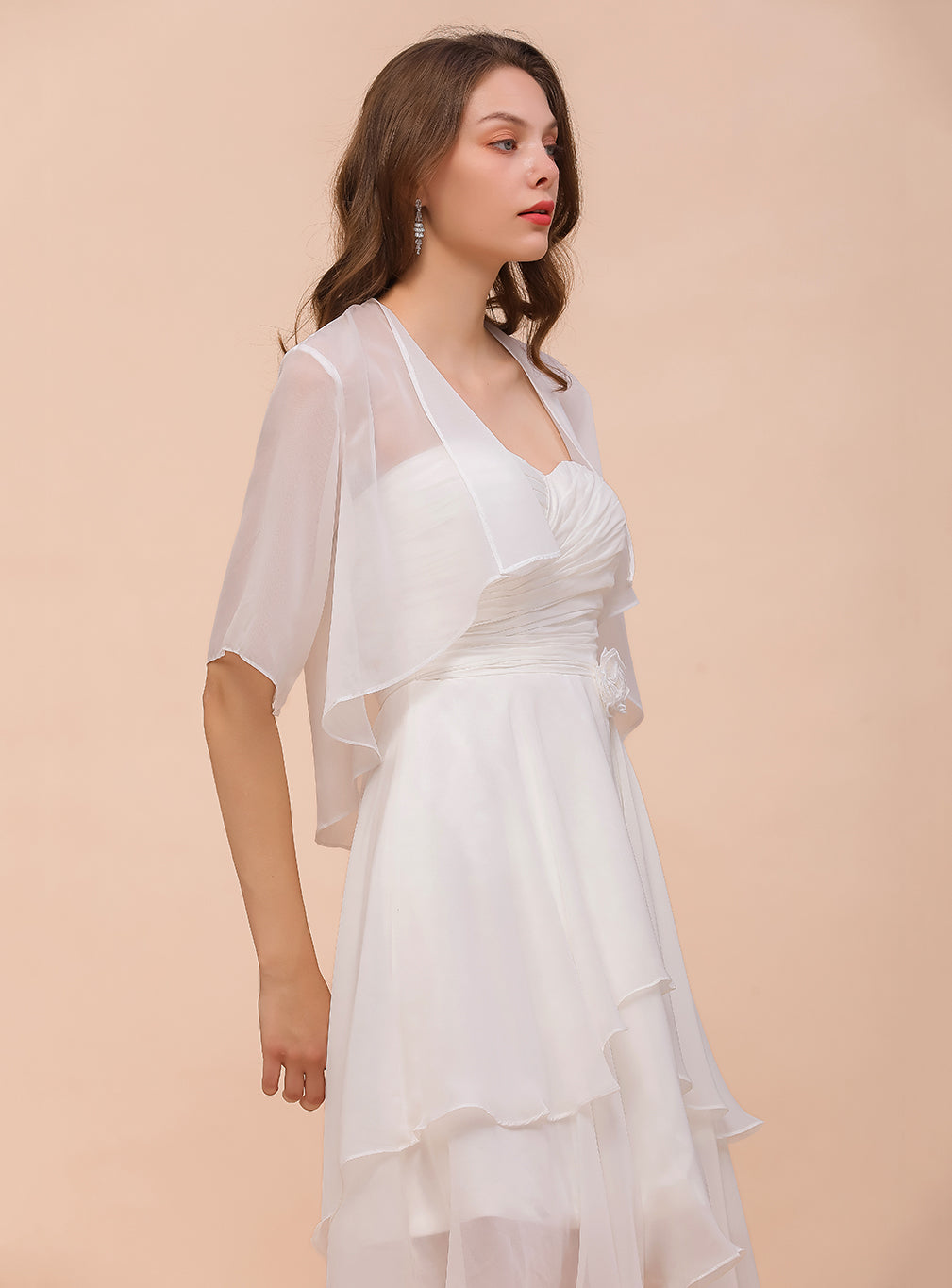 A-line Half Sleeves Chiffon Knee-Length Dress Wraps BMbride
