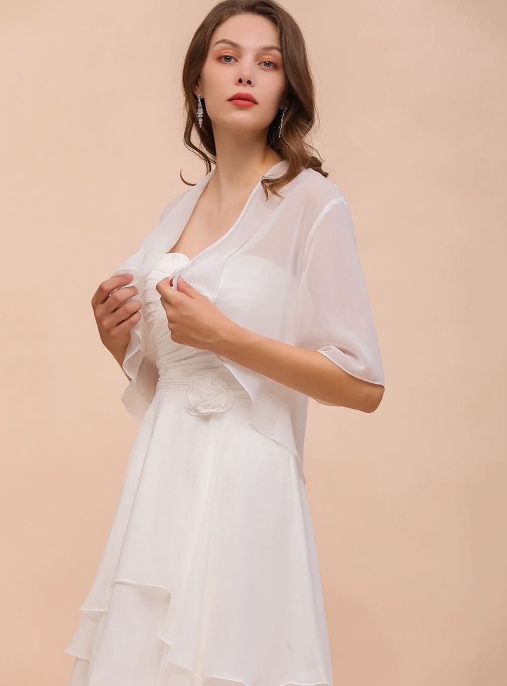 A-line Half Sleeves Chiffon Knee-Length Dress Wraps BMbride
