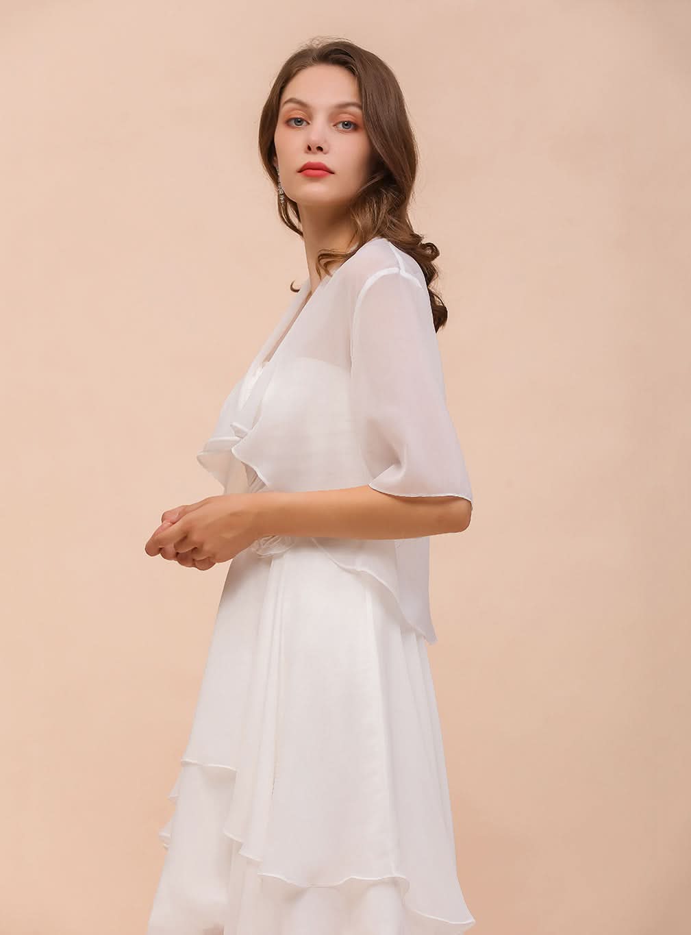 A-line Half Sleeves Chiffon Knee-Length Dress Wraps BMbride