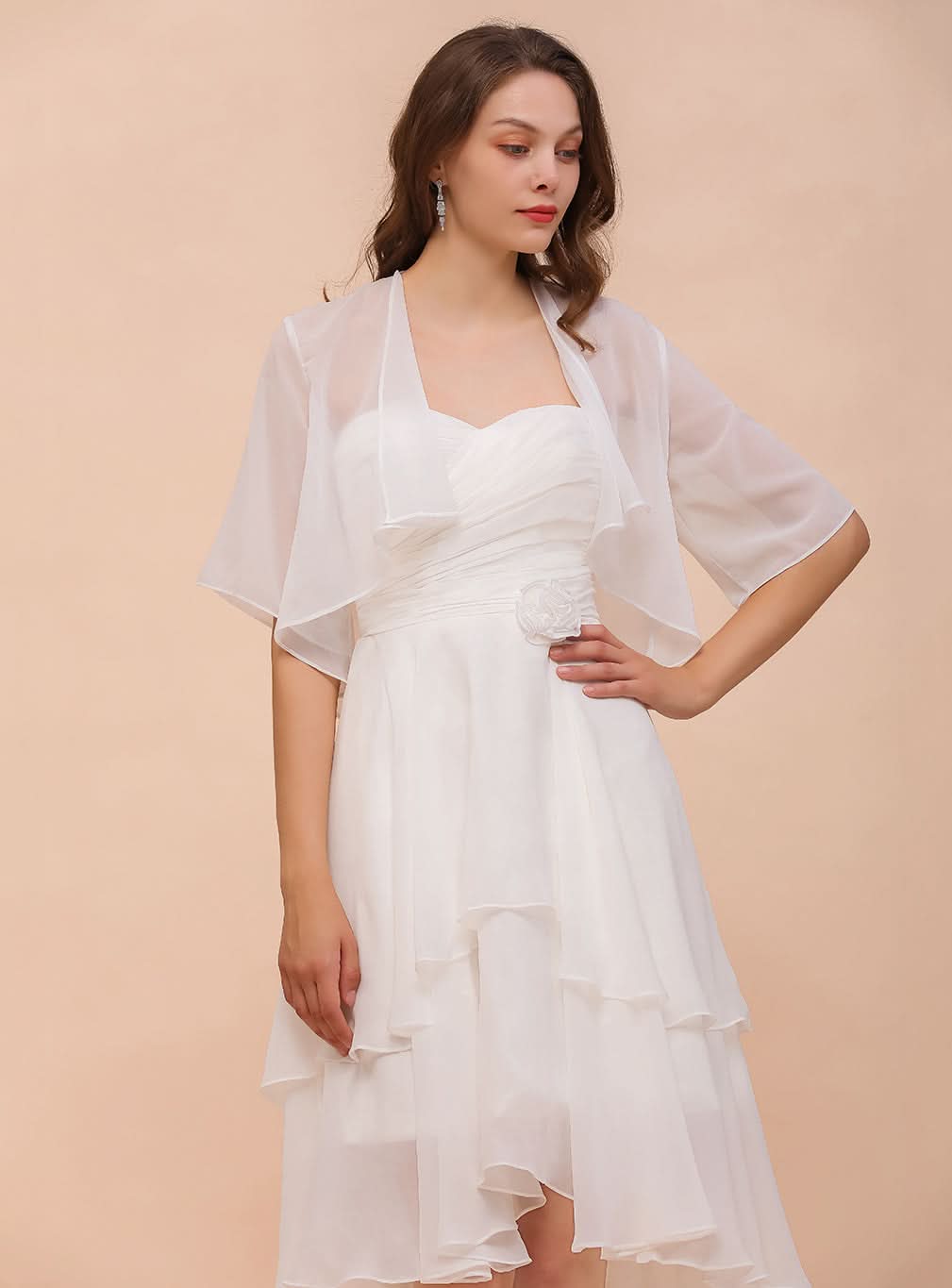 A-line Half Sleeves Chiffon Knee-Length Dress Wraps BMbride