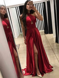 A-Line Halter Sleeveless With Ruffles Silk like Satin Prom Gowns BM bride