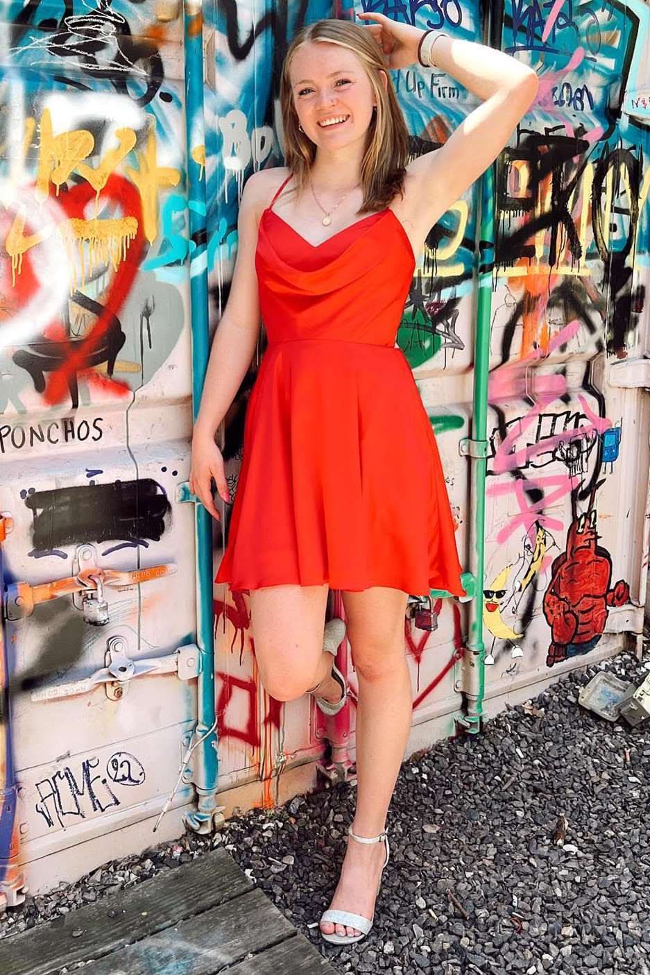 Vibrant Hot Pink Cowl Neck Lace-Up Short Homecoming Dress BM bride