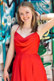 Vibrant Hot Pink Cowl Neck Lace-Up Short Homecoming Dress BM bride
