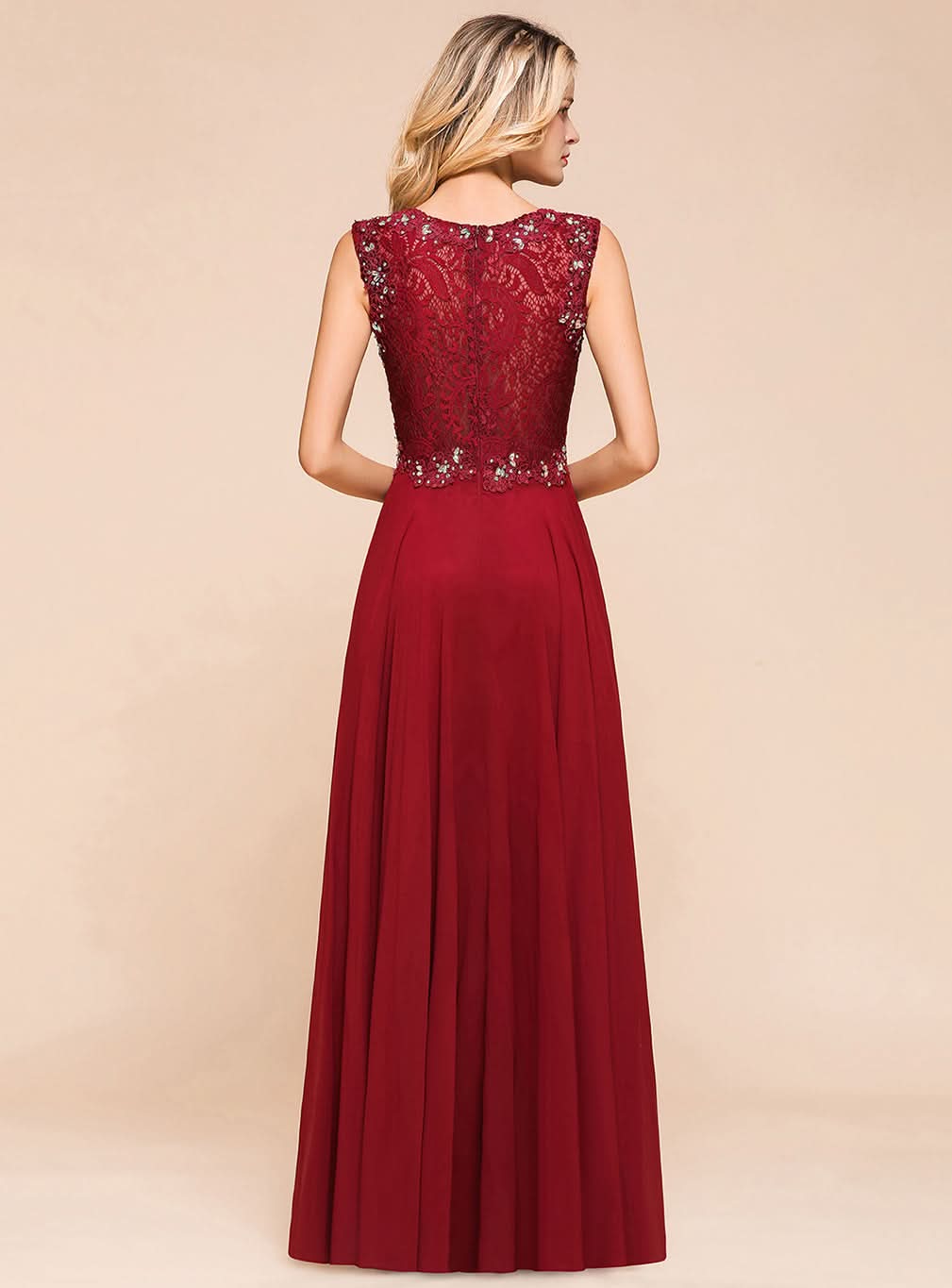 A-Line Jewel Lace Sleeveless Chiffon Dress BMbride