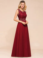 A-Line Jewel Lace Sleeveless Chiffon Dress BMbride