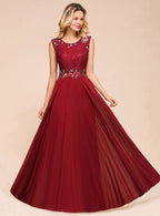 A-Line Jewel Lace Sleeveless Chiffon Dress BMbride