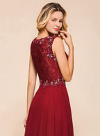 A-Line Jewel Lace Sleeveless Chiffon Dress BMbride