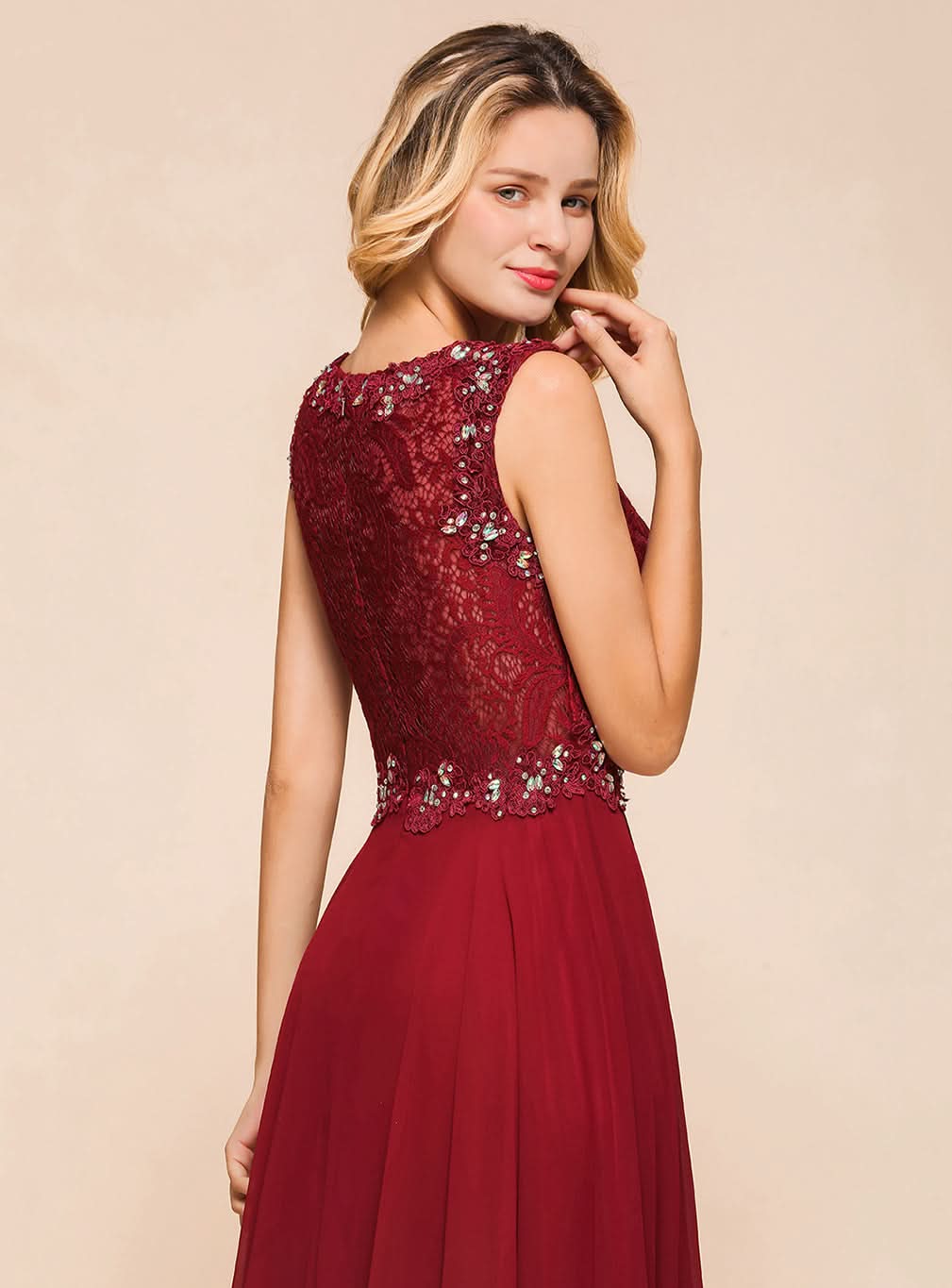 A-Line Jewel Lace Sleeveless Chiffon Dress BMbride