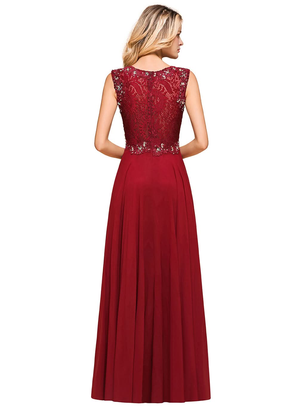 A-Line Jewel Lace Sleeveless Chiffon Dress BMbride