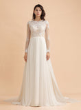 A-Line Jewel Long Sleeves Chiffon Lace Dress BMbride
