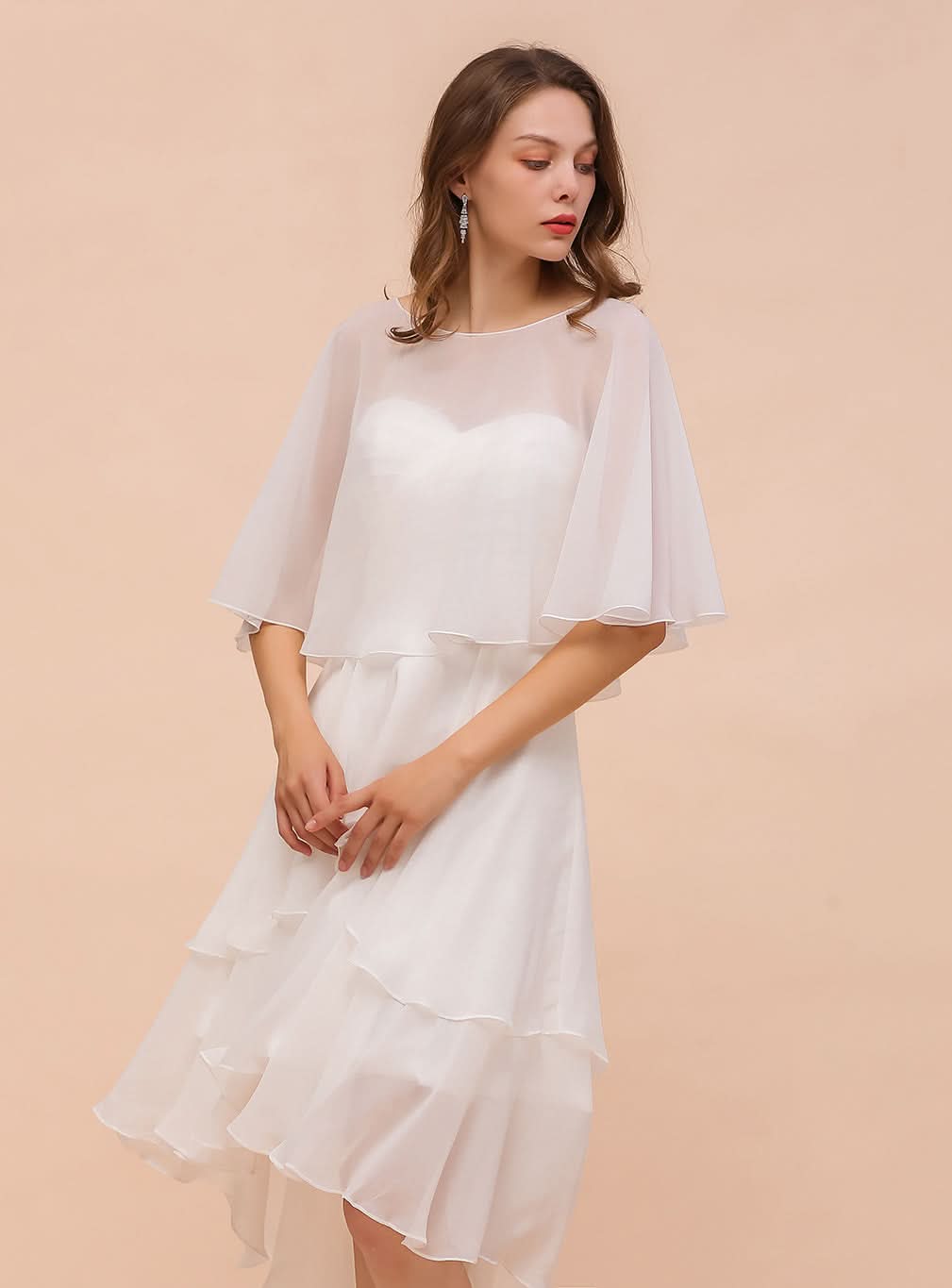 A-line Jewel Neck Chiffon Knee-Length Dress Wraps BMbride