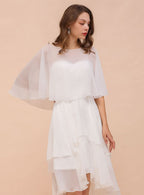 A-line Jewel Neck Chiffon Knee-Length Dress Wraps BMbride