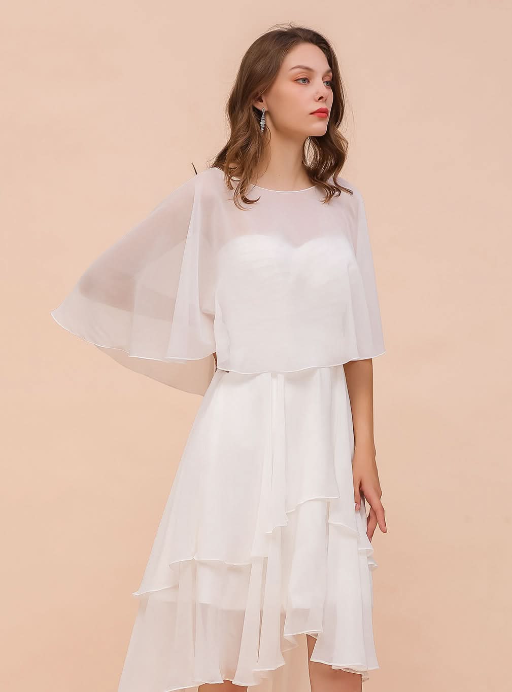 A-line Jewel Neck Chiffon Knee-Length Dress Wraps BMbride