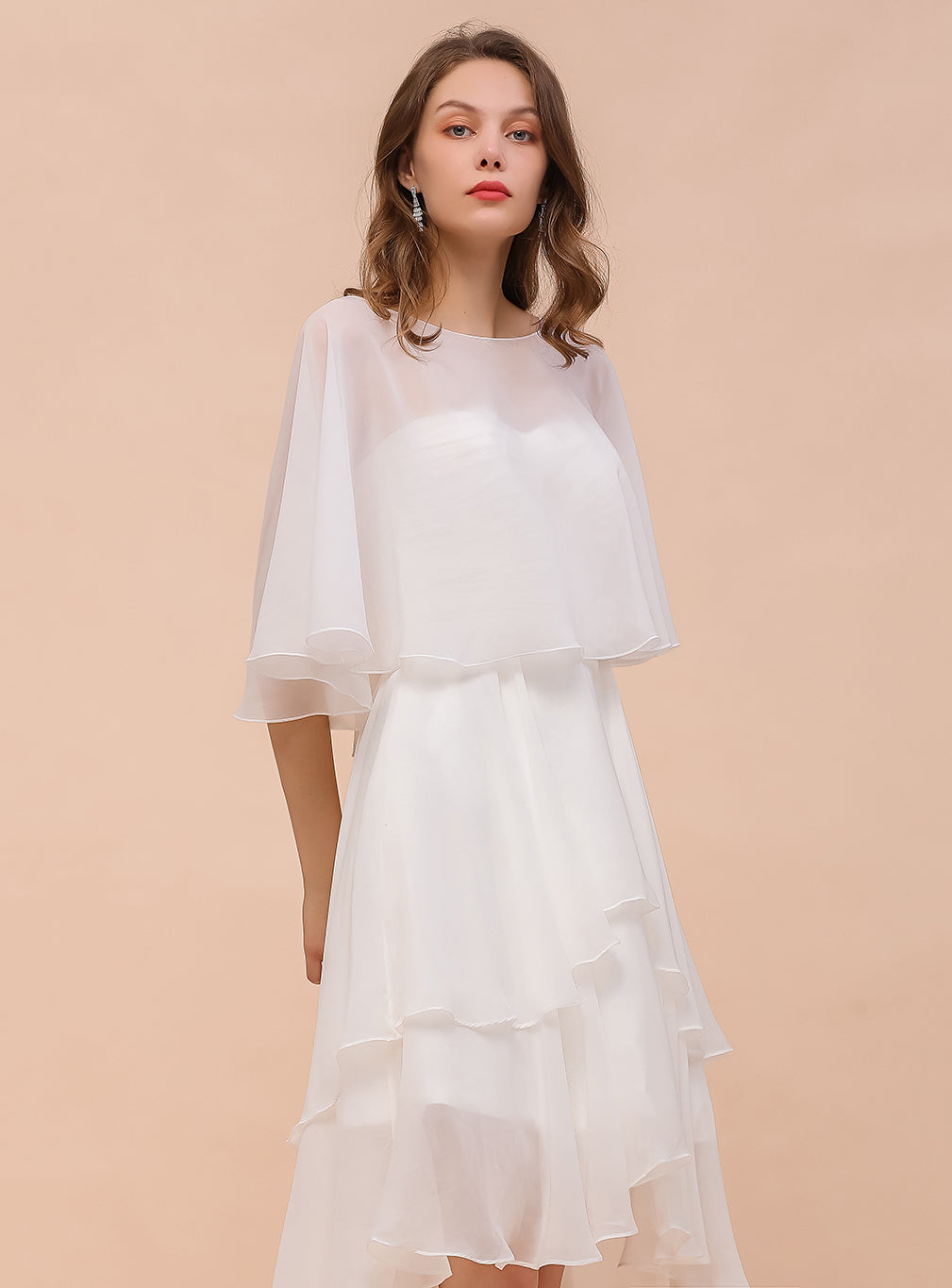 A-line Jewel Neck Chiffon Knee-Length Dress Wraps BMbride