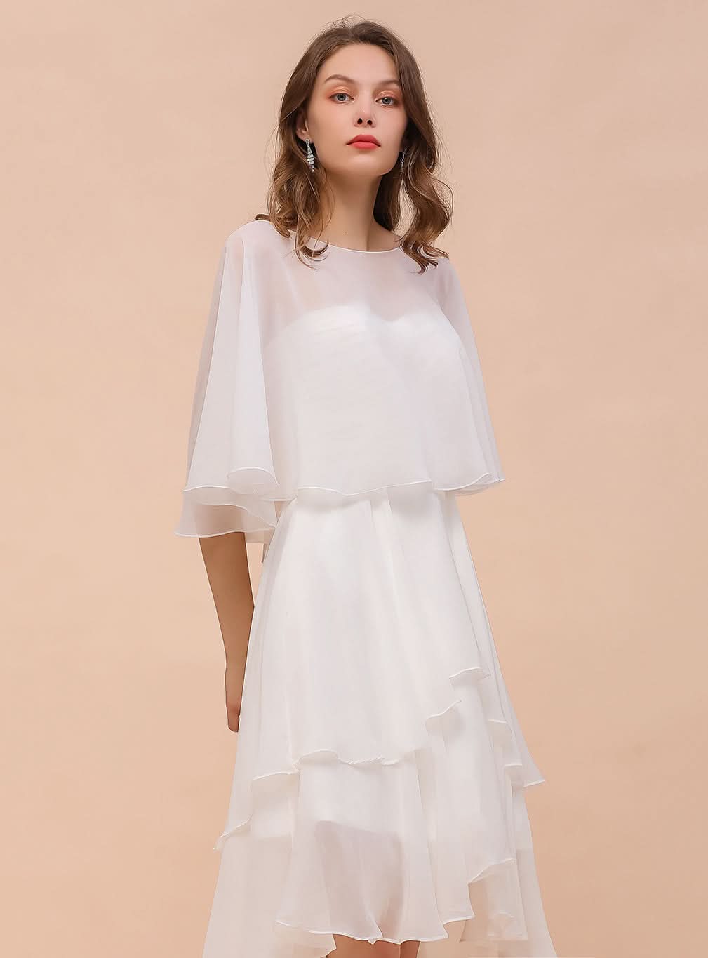 A-line Jewel Neck Chiffon Knee-Length Dress Wraps BMbride