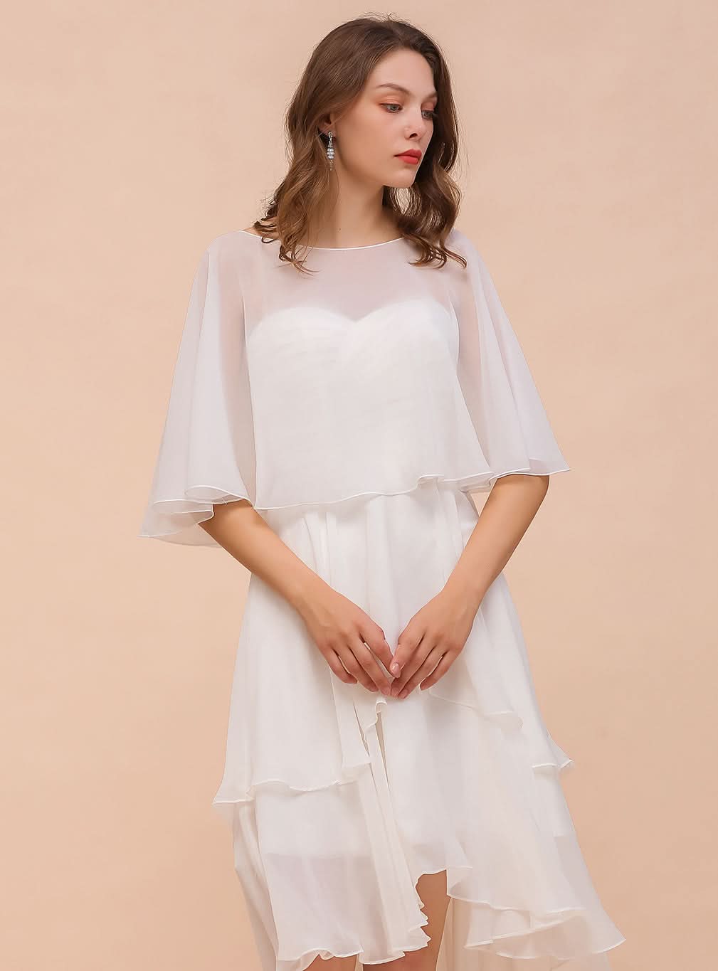 A-line Jewel Neck Chiffon Knee-Length Dress Wraps BMbride