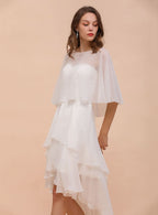 A-line Jewel Neck Chiffon Knee-Length Dress Wraps BMbride