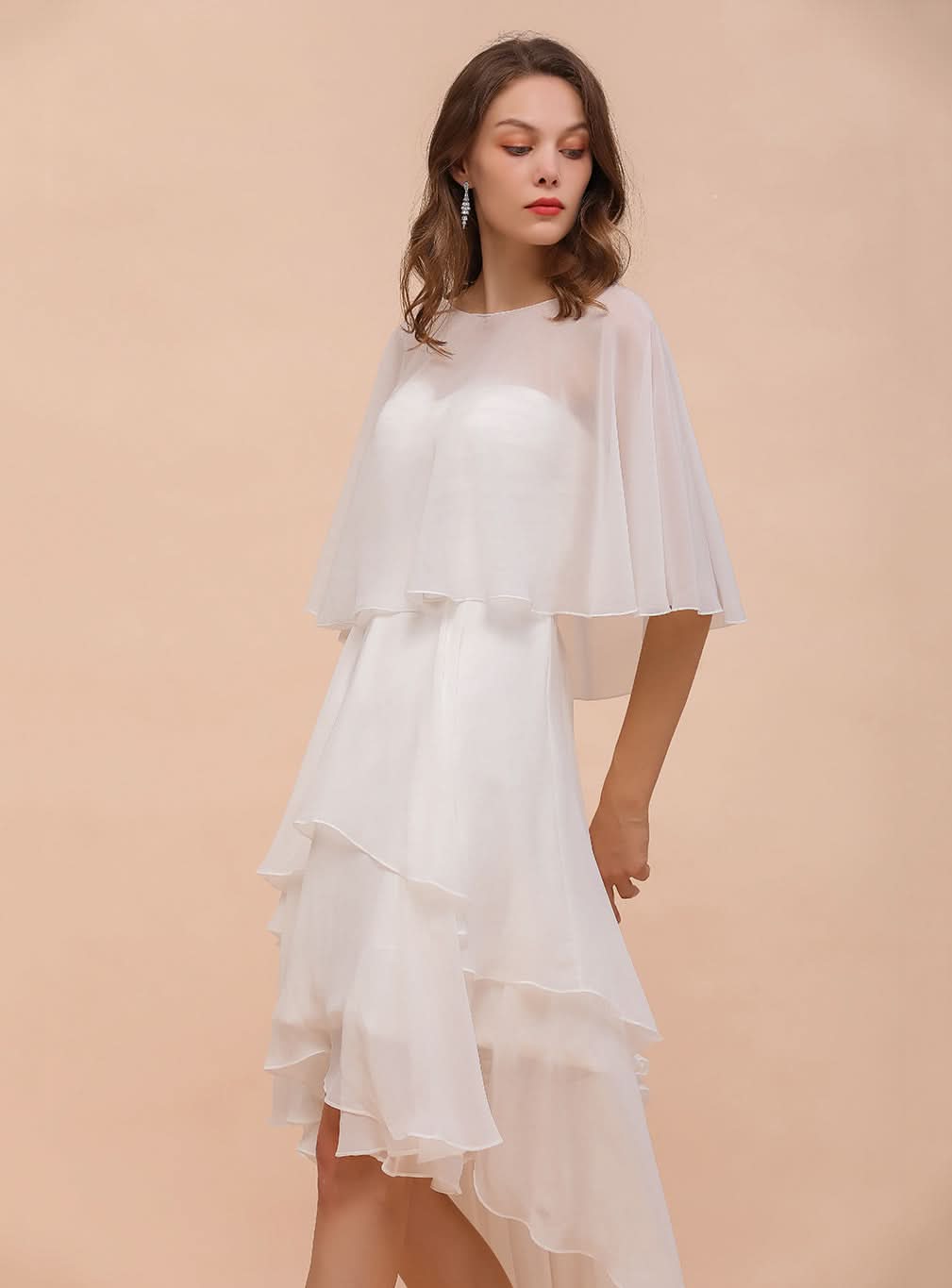 A-line Jewel Neck Chiffon Knee-Length Dress Wraps BMbride