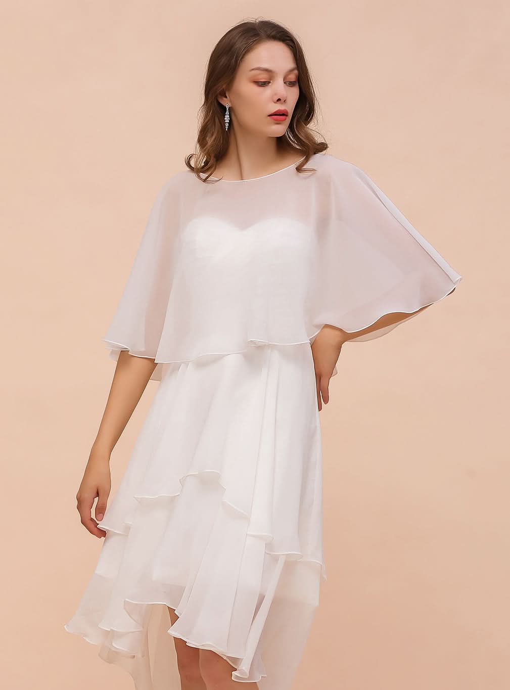A-line Jewel Neck Chiffon Knee-Length Dress Wraps BMbride